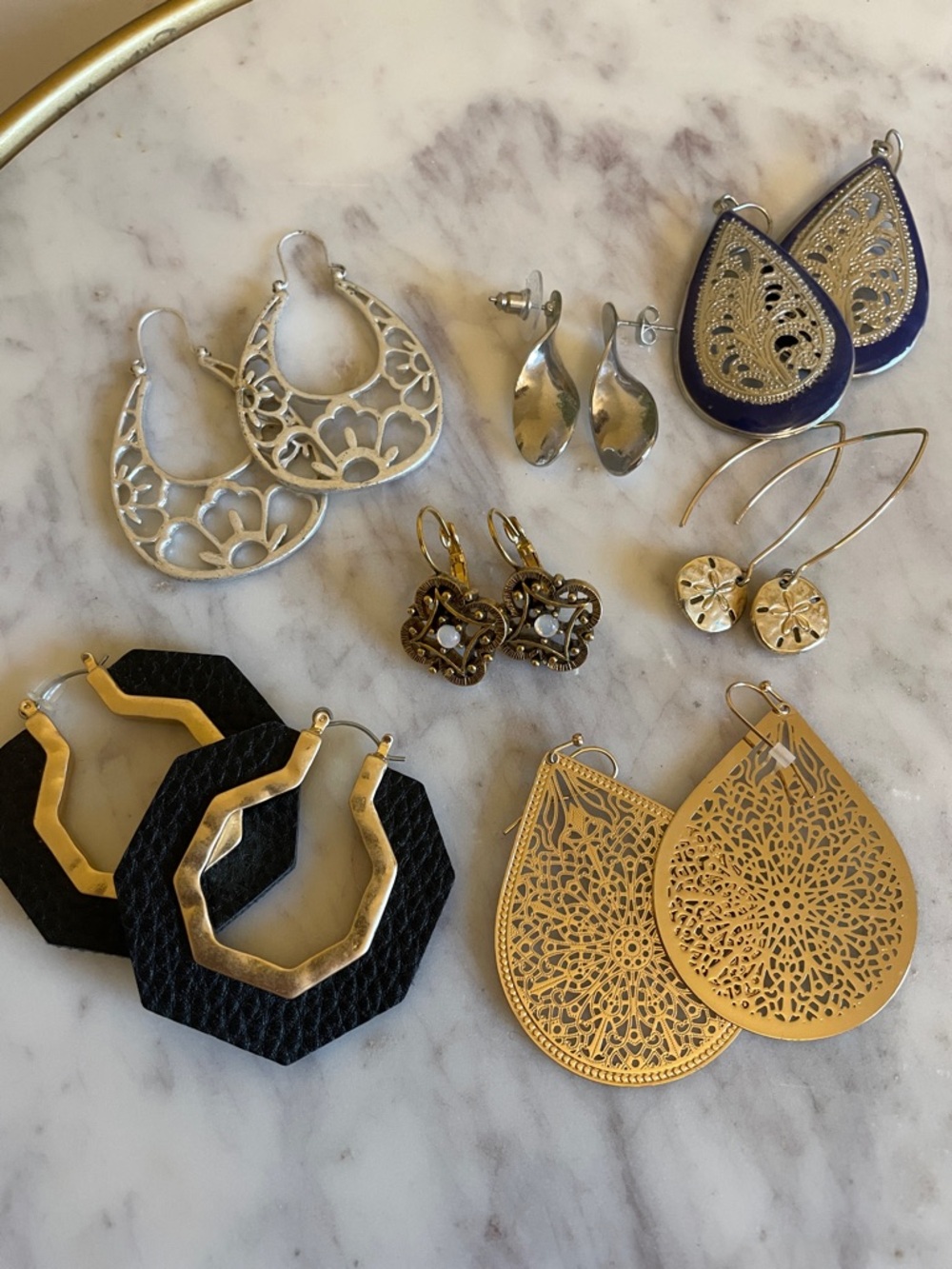 Lot of 7 pairs Mixed Women's Earring Set - Gold, Silver, Navy, Black